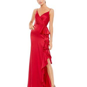 Mac Duggal 67815 Red Satin Ruffled Asymmetrical Gown Size‎ 8